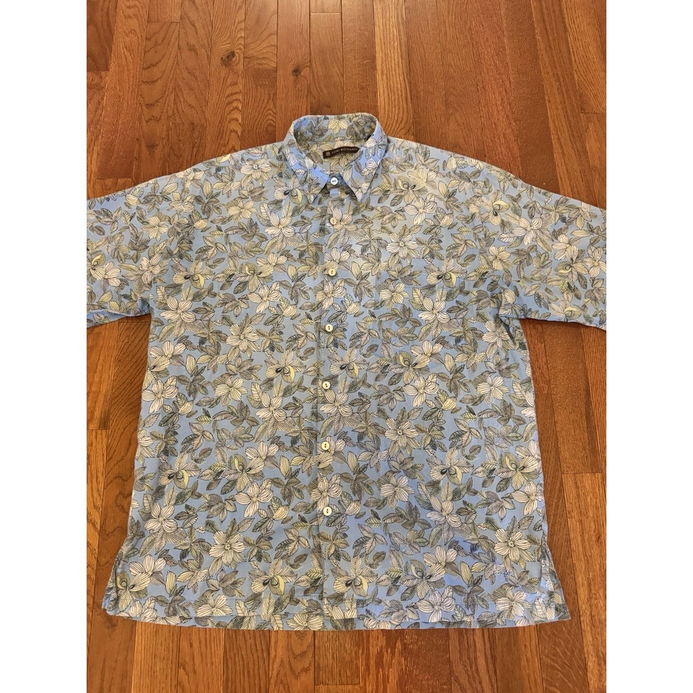 Tori Richard Men's M Blue Floral Made In Hawaiian Shirt 100% Cotton Short Sleeve